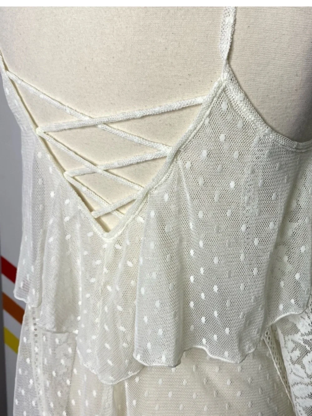 NEW Free People Sweet Escape Ivory Lace Tiered boho sheer Tank Top XS